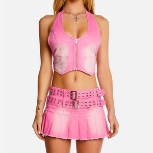 Dolls Kill Naomi Denim Vest Pink Size L